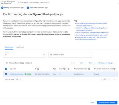 Confirm App access