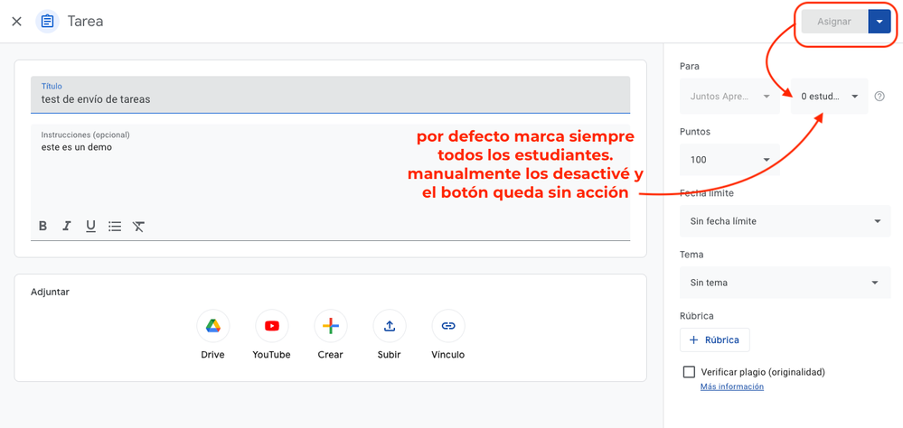 creación de una tarea