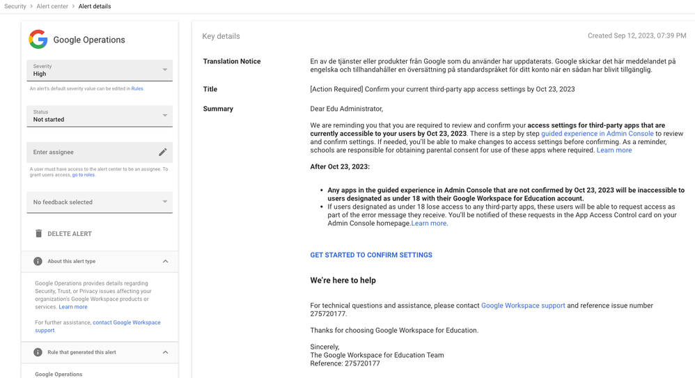 API Access Control alert