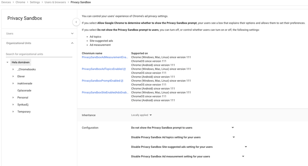 Privacy Sandbox settings