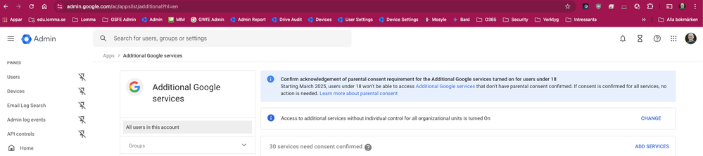 Confirm consent for Additional Services for Under-18