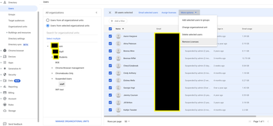 Select Users to remove licenses