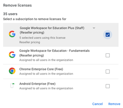 Select the licenses to be removed.