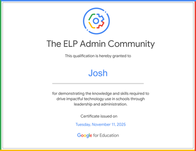 Josh - ELP Admin Community Certificate.png